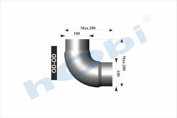 Pipe, UN Sheet Elbow, A:90° Ø50,8 L1:200 L2:200 Alusi OD1:Ø50 OD2:Ø50
